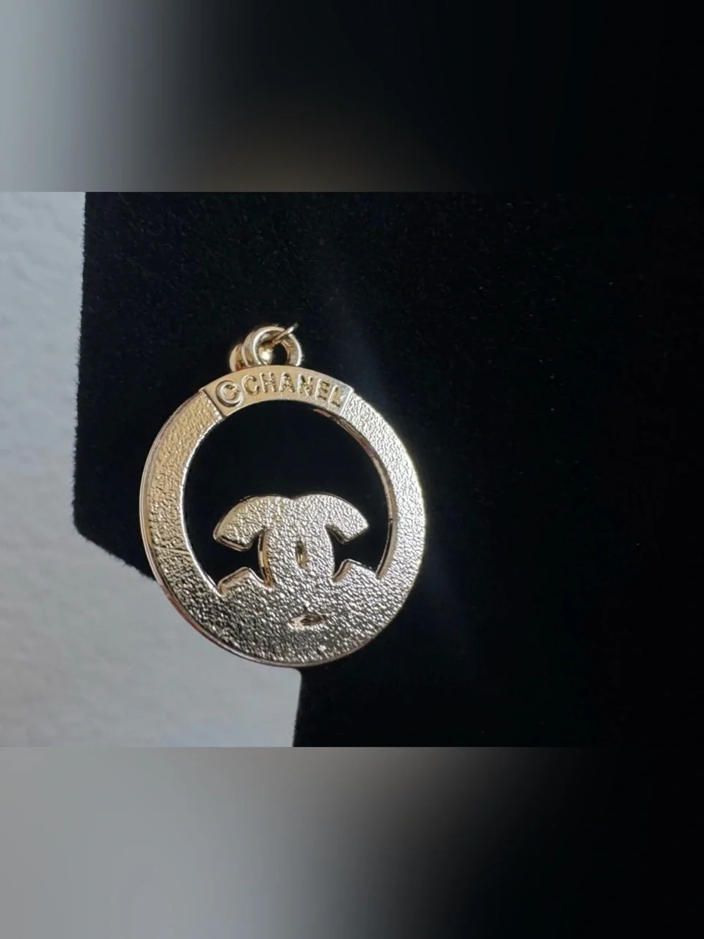 CHANEL Gold-Tone Pearl CC Circle Drop Earrings Authentic